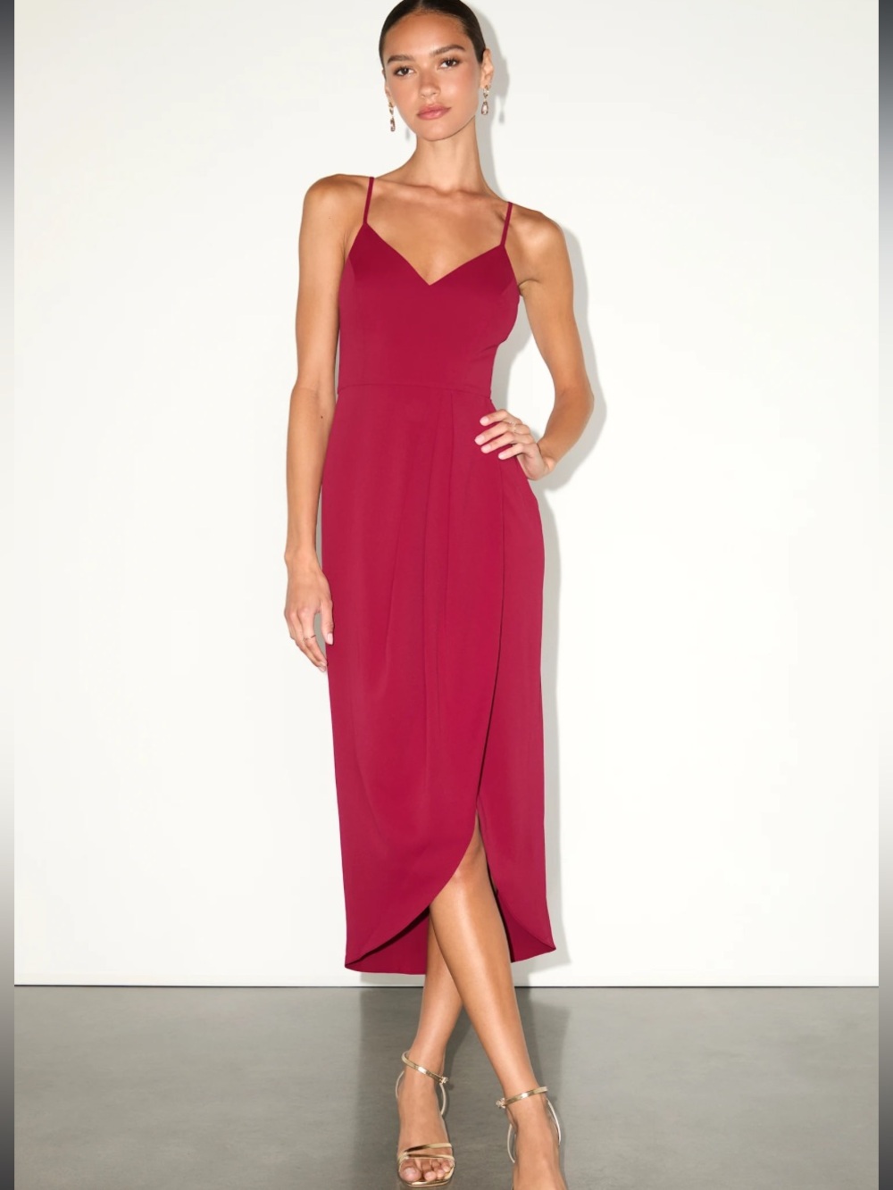 New Lulus Reinette Sleeveless V-Neck Midi Dress in Berry Sz Medium